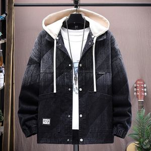 Spring Autumn Vintage Cotton Denim Coats Mens Jeans Hip Hop Streetwear Hooded Denim Jackets Youth Loose Tops Clothing 240319