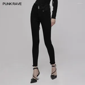 Women's Jeans PUNK RAVE Daily High Waist Slim Tight Fit Denim Pants With Back Crossed Straps Black Trousers Spring/Autumn