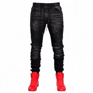 2022 Vår- och sommaren nya mäns jeans elastiska elastiska midja harembyxor smala avslappnade midvist raka byxor jogga jeans män f59n#