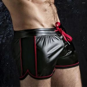 Calções masculinos calças boxer troncos clubwear motocicleta couro do plutônio plus size sleepwear cor sólida roupa de banho masculina moda