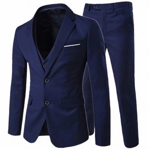 Completo Gilet Pantaloni Set da 3 pezzi / Uomo One Butt Two Butts Tinta unita Busin Dr Blazer Giacca Cappotto Pantaloni Gilet Y1iP #