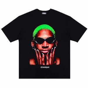 Rodman Retrato Impresso 100% Cott Camiseta Vintage Hip Hop Streetwear Homens Camiseta Homens Oversize Qua Tees Harajuku Tees 71yh #