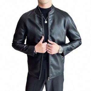 men Bomber Leather Jacket 2023 Anti-wind Zipper Casual Slim Fit Jacket Coats Motorcycle PU Leather Jacket Fi Men Clothing H0Z2#