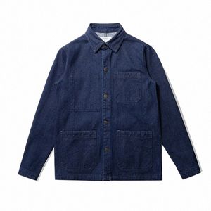 Francês Vintage Cargo Jacket Men Primavera Outono Nova Lapela Primária Multi-bolso Wed Old Denim Jaqueta Retro Casual Cardigan Casacos J7SC #