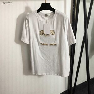 T-shirt Designer Mulheres Marca Roupas Mulheres Verão Top Moda Diamante Pérola Bordado Carta Patch Manga Curta Tecido Senhoras Camisa Tamanho Asiático S-2XL Mar 27