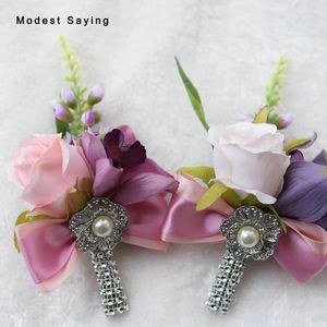 Wedding Flowers 2PCS Luxury Man Shiny Crystal Corsage For Groom Groomsman Suit Boutonnieres 2024 Accessories Pin Brooch Decorations