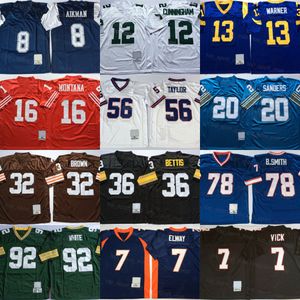 Vintage Futebol Michael Vick Jerseys Joe Montana Barry Sanders Bruce Smith Jerome Bettis Lawrence Taylor Reggie Branco Jim Brown Bart Starr Larry Csonka Retro