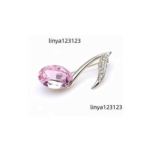 Pins Brooches Gold Plated Rhinestone Diamante And Pink Glass Crystal Music Note Small Pin Brooch Drop Delivery Jewelry Dhzgk