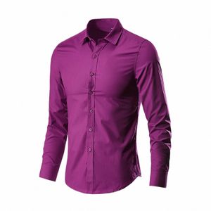 fi Camisas sólidas clássicas para homens Camisa de manga LG Perfect Fit Busin Tops Fi Camisas masculinas bonitas L1Ro #