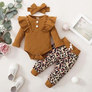 Clothing Sets 3Pcs Born Girl Clothes Ruffle Button Romper Floral Print Pants Baby Set Infant Kids Fall Outfits