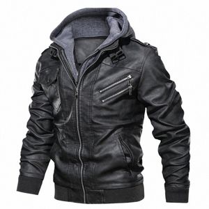 2023 Nya mäns huva läderjackor Autumn Casual Motorcykel PU JACKER Biker läderrockar Märke Plus Size Clothing W9cn#