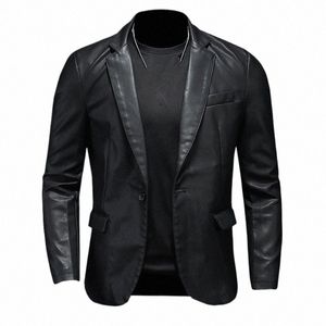 Nya herrarna Slim Fit Leather Jackets PU Casual Motorcykelrockar Slå ner krage svart moto cyklist läder mocka ytterkläder män 5xl y5kn#