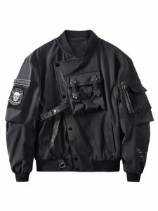 God of Death Bomber Jacket Pocket Pocket Techwear Men Punk Hip Hop Tactical Streetwear Black Varsity Jerogi