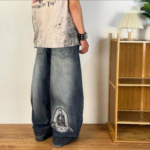 Men's Jeans VICTORIOUS Baggy Retro Hip Hop Pattern Embroidery Denim Pants Washed Men Y2K High Waist Wide Leg Trousers