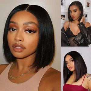 Short Bob Wig Human Hair Wigs for Black Women with 4x4 Lace Closure Wigs 180% Density Pre-Plucked Natural Color Hd Lace