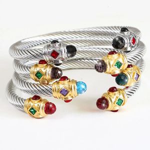 Stainless Steel Bracelet Wire Twist Adjustable Size Women Luxury Color Zircon Jewelry Prom Party Accessories Gift 240307