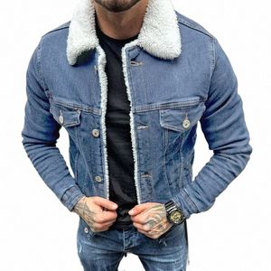 vintage Mens Denim Jacket Streetwear Fi Ripped Turn-down Collar Wool Jean Jackets Men Clothes Spring Trendy Denim Outerwear S0Q8#