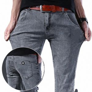 Casual jeans män raka elastiska denim byxor grå mångsidig fi varumärke herr lg cool 09hs#