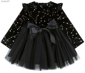 Sukienki dla dziewczyn małe dziewczynki małe sukienki z kropką w kropce Długie rękawy Ruffle Tiulle Princess Puszysty gwiazdy sukienka 2-12 lat YQ240327
