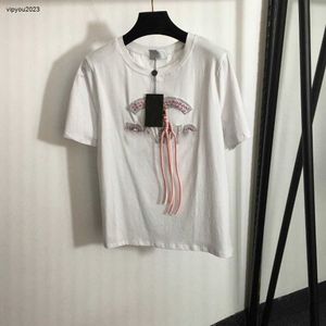 t-shirt designer mulheres roupas de marca mulheres verão top moda pérola cravejado diamante carta remendo manga curta camisa feminina tamanho asiático S-2XL 27 de março