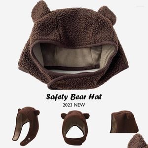 Berets American Y2K Safety Bear Bomber Hats Uni Hip Hop Polar Fleece Warm Ear Protection Beanies Men Women Magnetic Buckle Ski Hat Dro Otvwm