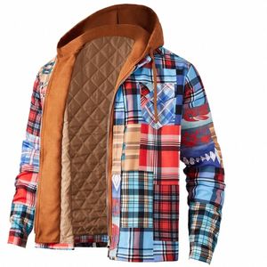 Herren Herbst Winterjacke Harajuku Plaid Mit Kapuze Reißverschluss Lg Hülse Grundlegende Freizeithemd Jacken Europäische Amerikanische Größe S-5XL x9sA #