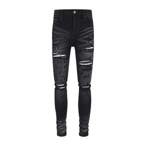 Offamiri модные брендовые потертые и изношенные джинсы черного цвета в стиле пэчворк Mx1 для мужчин, модные мужские джинсы High Street