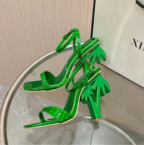 Lyxiga sexiga höga klackar Grön fotled korsband Sandaler Kvinnor Summer Fashion Open Toe High Heels Gold High-Heeled Sandals