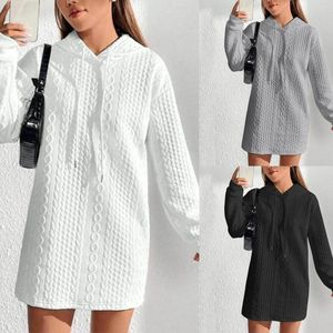 Vestidos casuais feminino bonito inverno e outono manga comprida moletom com cordão vestido vestidos para mujer