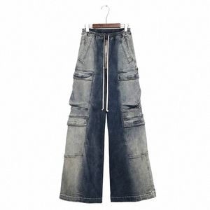 Fewq High Street Men's Jeans FI Vintage Wide Leg Gradient Denim Pants 2023 Trend slitna Streetwear Tide Overalls 24x3196 D88F#