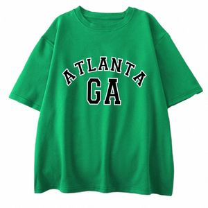 Atlanta Georgia Letter Impresso Masculino Tee Roupas American Vintage Casual Tops Street Hip Hop Tops Tendência Oversize Men T-Shirts m4kt #