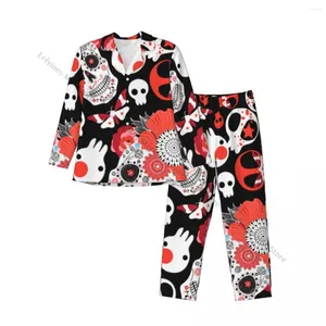Pijamas masculinos Conjuntos de pijama de caveiras alegres manga comprida roupa de dormir masculina