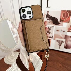 5 Card Holder Designer Phone Cases for iphone 15 15pro 14 14pro 13 13pro 12 pro max 11 Leather Deluxe Protection Phone Cover Case with Lanyard