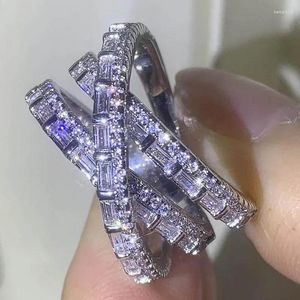 Cluster Rings Modern Design Silver Color Cross Ring With Shiny Cubic Zirconia Fashion Versatile Accessories For Women Statement Jewelry