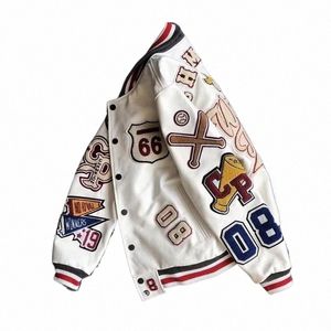 y2k Baseball Uniform Jackets trend leather jacket Multi-letter embroidery white short coat 2023 Men's spring and autumn t3a4#