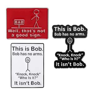 Rolig stickman emaljstift Det här är Bob har inga armar knock brosches hatt ryggsäck lapel märken smycken gåva till barnvänner
