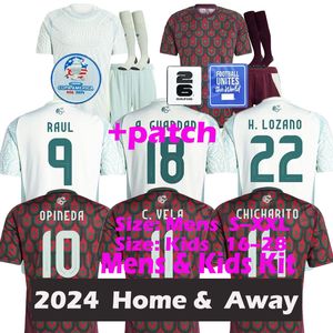 2024 MÉXICO camisas de futebol México O.PINEDA CHICHARITO LOZANO Homens e crianças define uniforme R. JIMENEZ E. ALVAREZ Seleção Nacional Camisa de Futebol Fãs Versão C. VELA