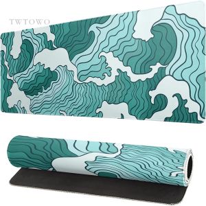 Pads Japanese Green Wave Mouse Pad Gaming XL Custom Mousepad XXL Mouse Mat Soft Office Natural Rubber Desktop Mouse Pad