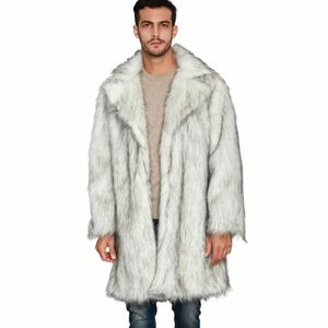 men's Coat Warm Faux Fur Loose Autumn Winter Brown Lg Coats Turn Down Collar Sleeve Men High Waist Maxi Elegant 2023 Jacket X75I#