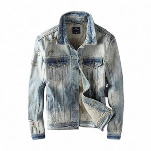 Wiosenna jesień Fi Designer Męska kurtka Retro Retro Ripped Dżins Men Płaszcze Płaszcze plus rozmiar 5xl Vintage Casual Chaquetas Hombre E42O#