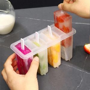 Stampi da forno Stampo per ghiaccioli per gelato in silicone a 4 celle con manico Vassoio per cubetti per bambini estivi