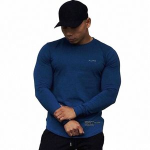 men's Bodybuilding Sports Workout Running Lg Sleeve Compri Tshirt Fitn Clothing Male Skinny Tights T Shirt Cott Tee 50N8#