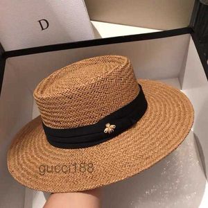 Breda randen hattar handgjorda halmstrandhatt för kvinnor sommarlov Panama cap mode konkav platt solskydd visir rvb7