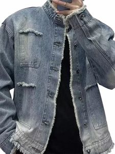 FI Male Jean Coats Casual Slim Blue Autumn Men's Denim Jacket Kort vid ärmarna Rock Winter 2023 i lägsta pris LXURY G R49O#