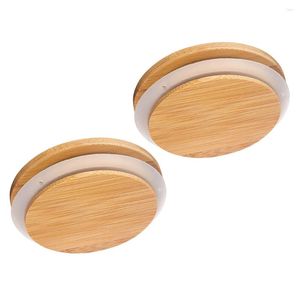 Dinnerware 2 Pcs Bamboo And Wood Sealing Cover Jar Lid Cutting Boards Cup Glass Bottle Mason Microwaveable Can