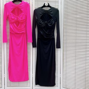 Полое плиссированное черное платье, новый модный нишевый дизайн, сексуальный вырез S-L FZ316037