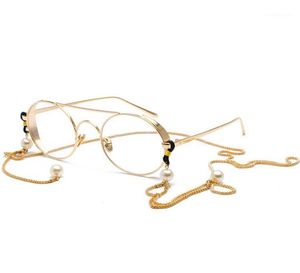 Retro okrągłe metalowe okulary rama płaskie lustro z łańcuchem Pearl łańcuch uchwytu sznurka Smycz Smycz Naszyjnik Halter17796168