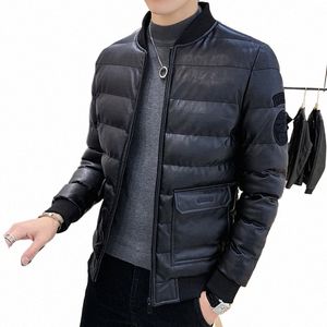 herrläderrock vinter ner jackor baseball parkas män kappa fi casual fleece tjockare pu jacka cyklist varm läder män g4oh#