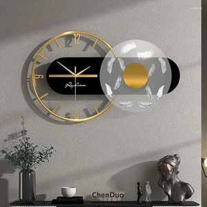 Väggklockor stor metall guld lyxig stor storlek 3d klocka för vardagsrum dekoration snygg med lätt gåva led modern design