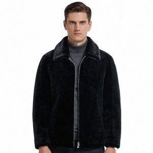 yn-217 Cappotto ispessito in pile di visone naturale autunno e inverno per uomo Cappotto di pelliccia genuino di fascia alta Fi Casual Giacca con collo a polo J3Pz #